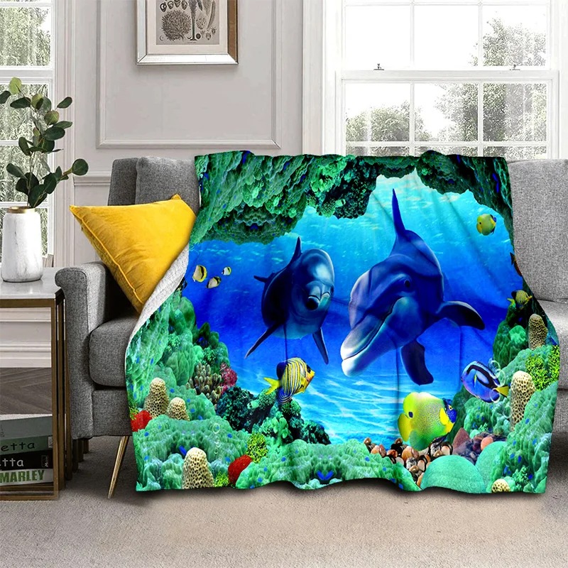 3d Seabed Illusion Underwater World Cartoon Blanket,soft Throw Blanket for Home Bedroom Bed Sofa Picnic Office Cover Blanket Kid