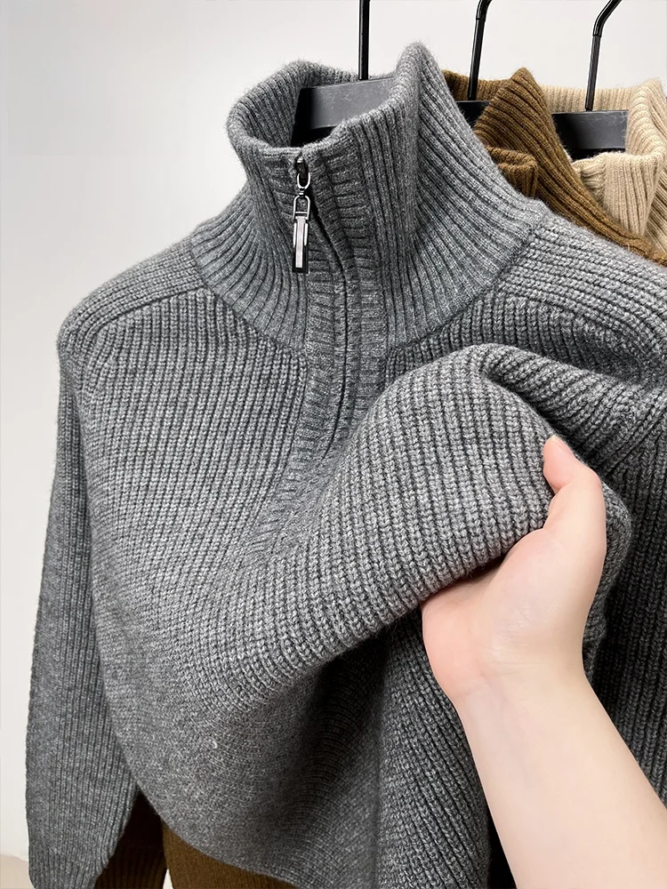 

Мужской вязаный свитер Pierre Cardin с высоким воротником, утепленный, на молнии, с длинным рукавом, повседневный, теплый, зимний, для мужчин среднего возраста, для отдыха