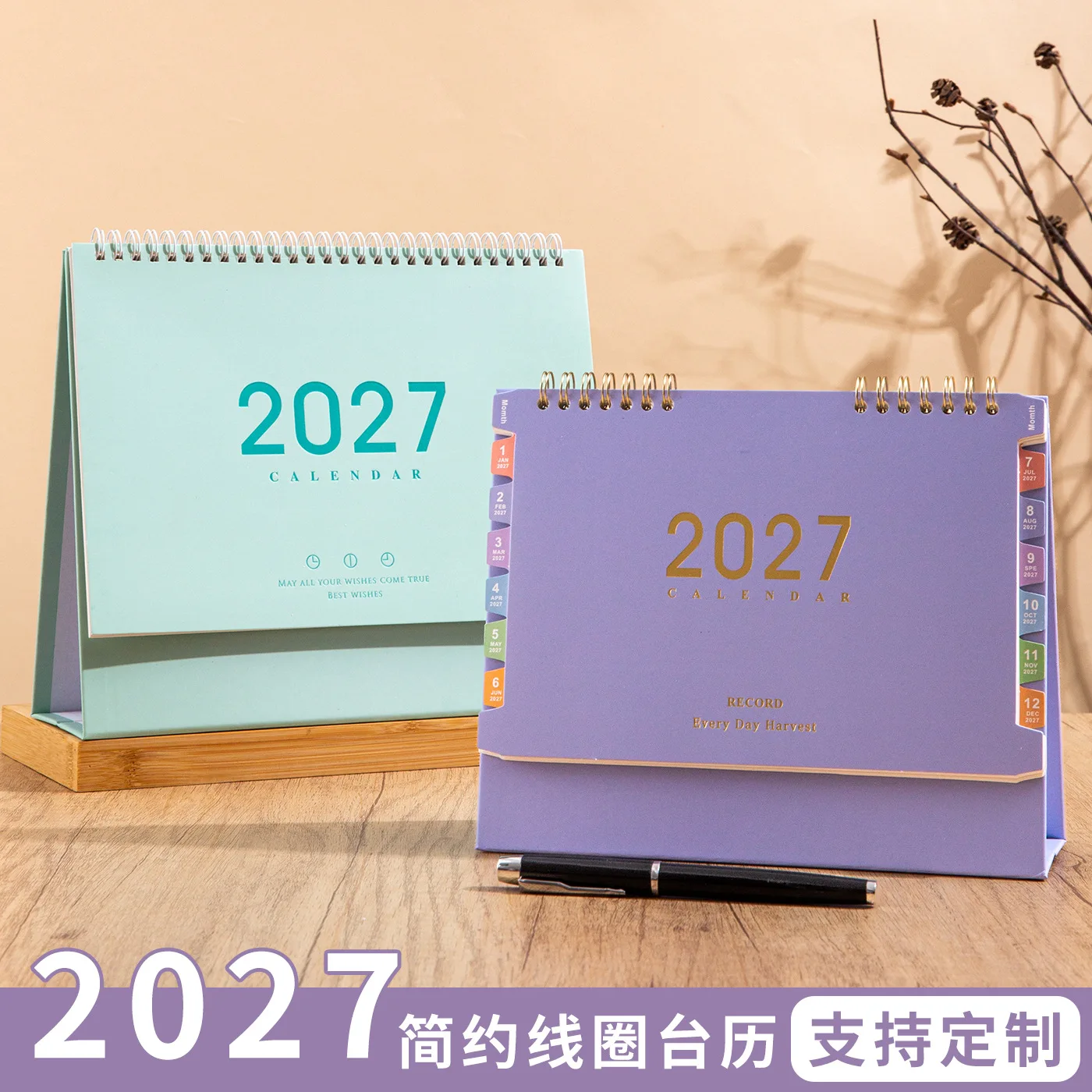 2027 Desk Calendar, Minimalist Morandi Coil Standing Calendar with Monthly Pages and Habit Check-In Tracker, 220mm Square