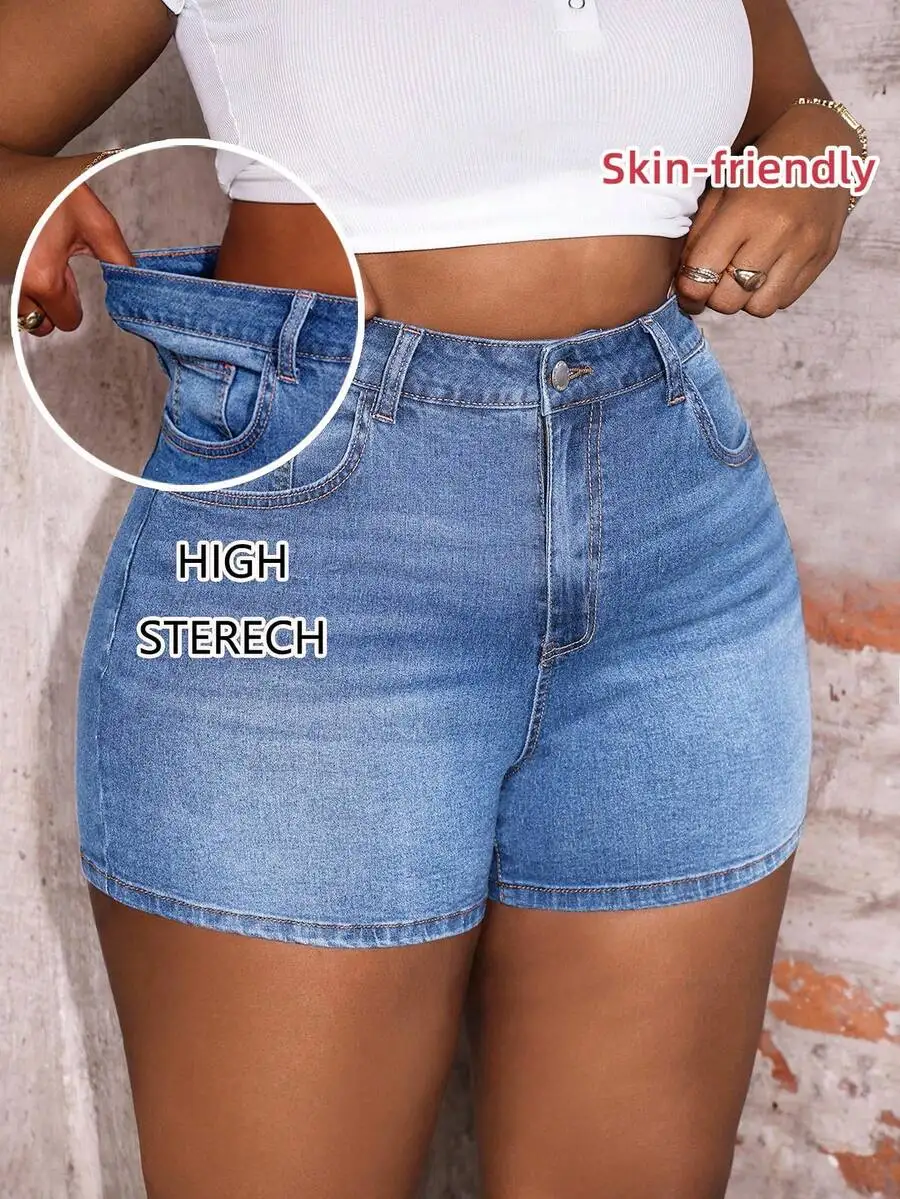 

High Waist Blue Denim Shorts Women Stretch Casual Summer Shorts