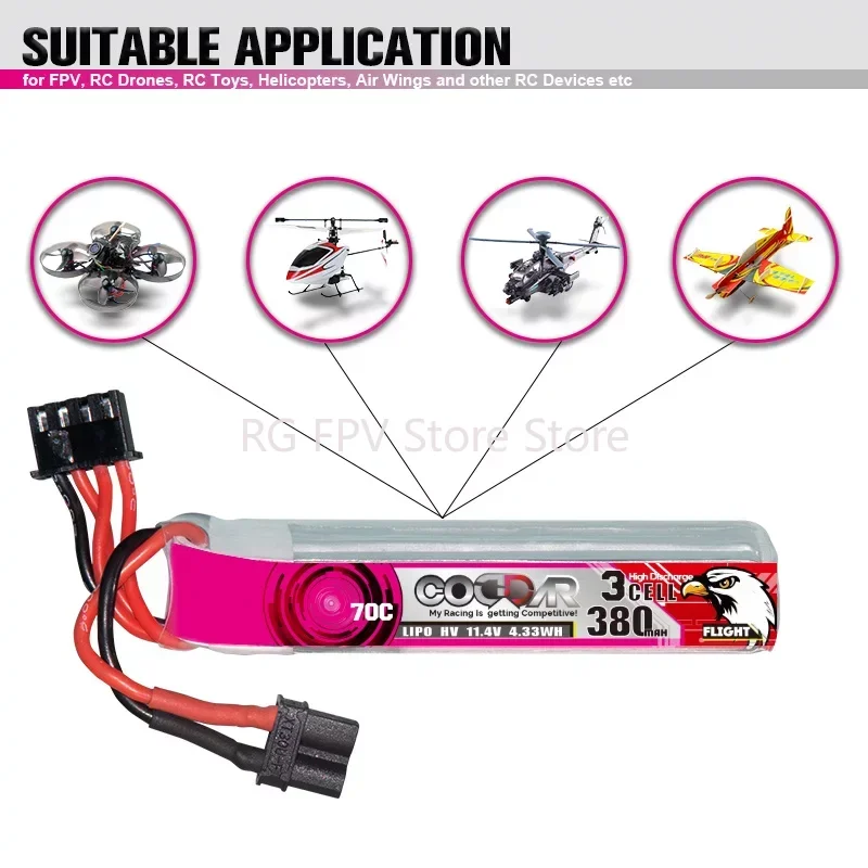 

2-5PCS CODDAR 380MAH 3S 11.4V 70C LIHV for Mobula7 FPV Lithium Battery Spare Parts XT30 plug