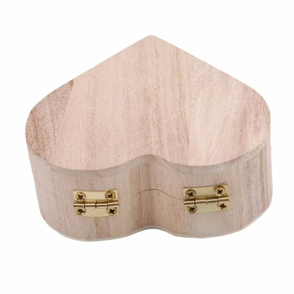 Wood Heart Trinket Box Smooth Natural Wood Organizer Diy Craft Box Natural Wooden Jewelry Box For Bedroom Dresser Children'S