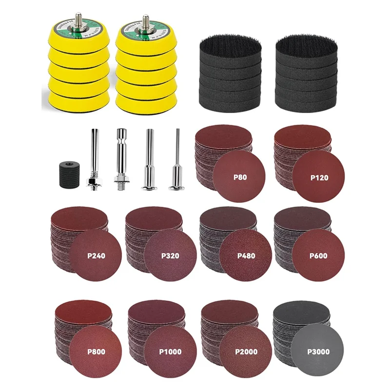 BMBY-325PCS 2 Inch Hook & Loop Sanding Discs Kit For Drill Grinder Rotary Tools Quick Change Backing Plates,Sandpaper