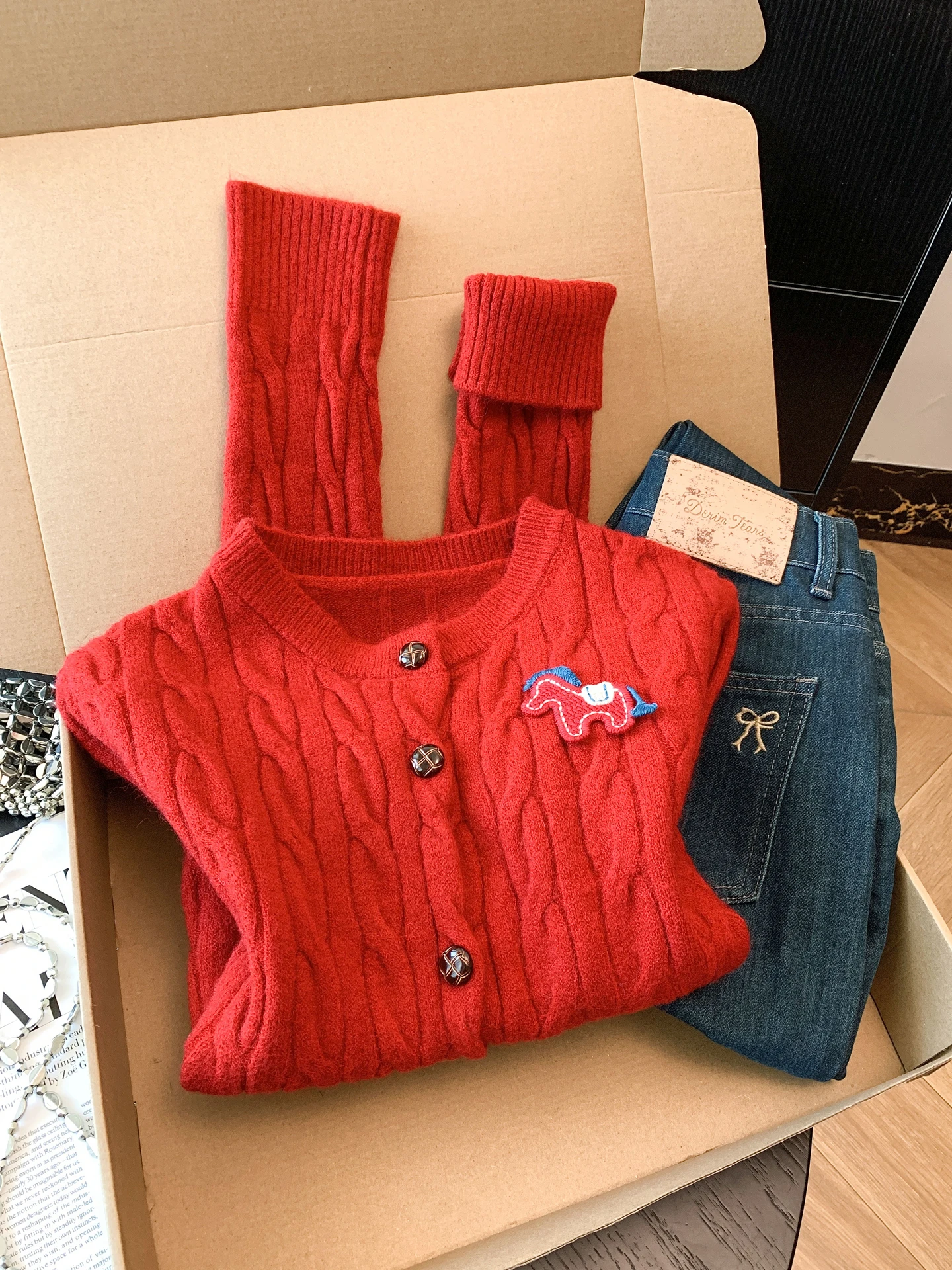 

Женский вязаный кардиган с вышивкой, свитер Mid-Thi Long Sve round Ne на пуговицах, теплая повседневная одежда, осень-зима