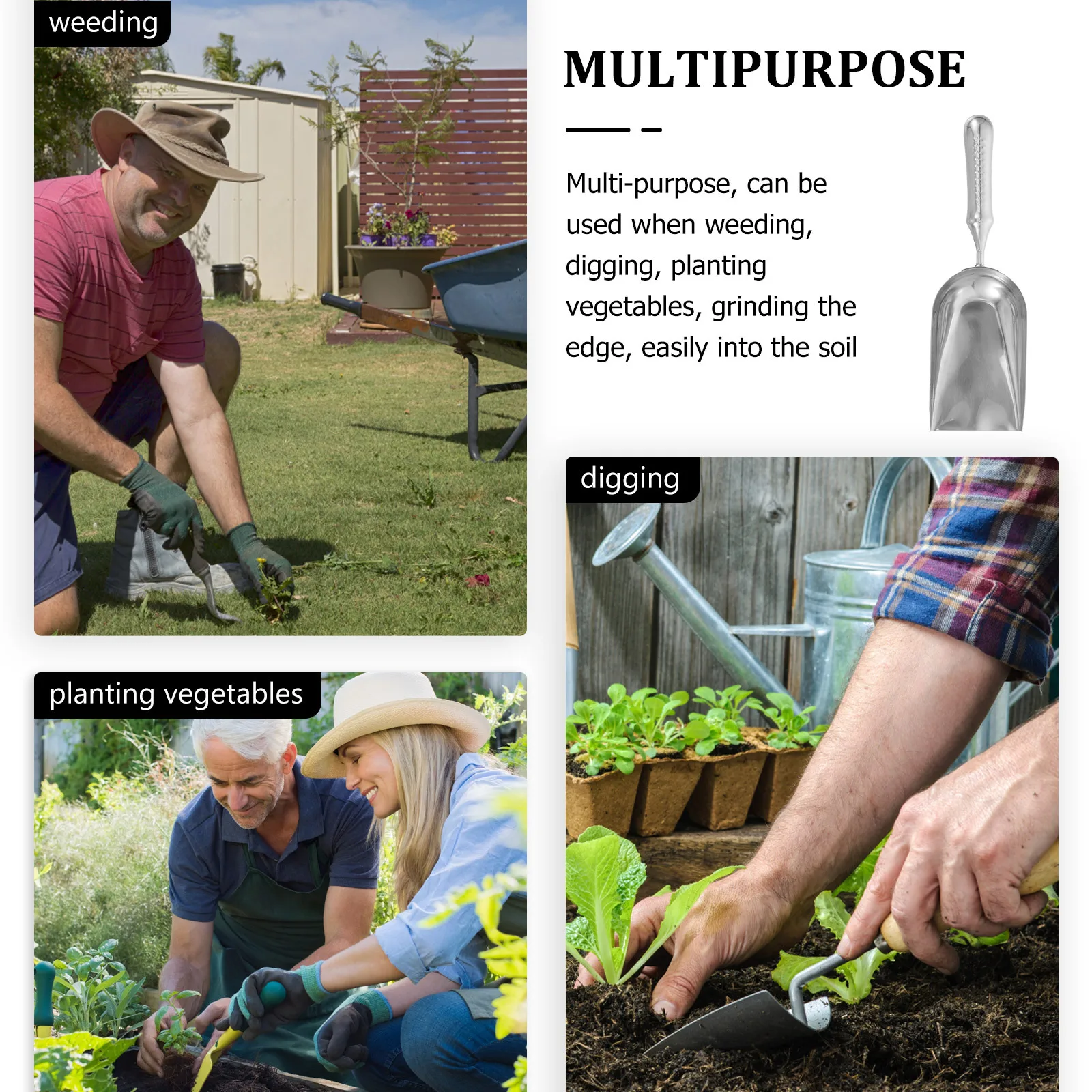 

Gardening Trowel Stainless Steel Handheld Shovel Compact Lightweight Tool for Digging Chopping Sawing Cutting Travel