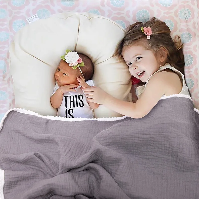 

Хлопковое Марлевое оберточное полотенце, однотонное, с шариком для волос, кондиционирование воздуха, ветрозащитное, для новорожденных, пододеяльник, всесезонное, универсальное