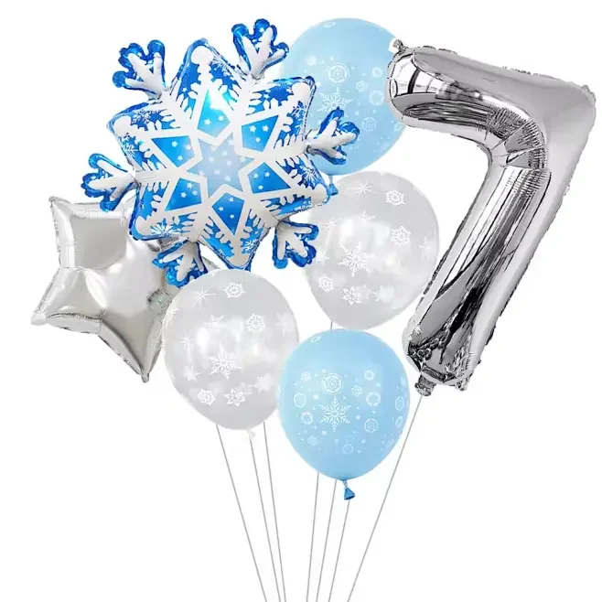 7 Stück Schneeflocken 32 Zoll Nummer 1-9 Folienballon-Set Winter Schneeflocke gefrorene Themenballons Geburtstagsfeier Feiertagsdekorationen