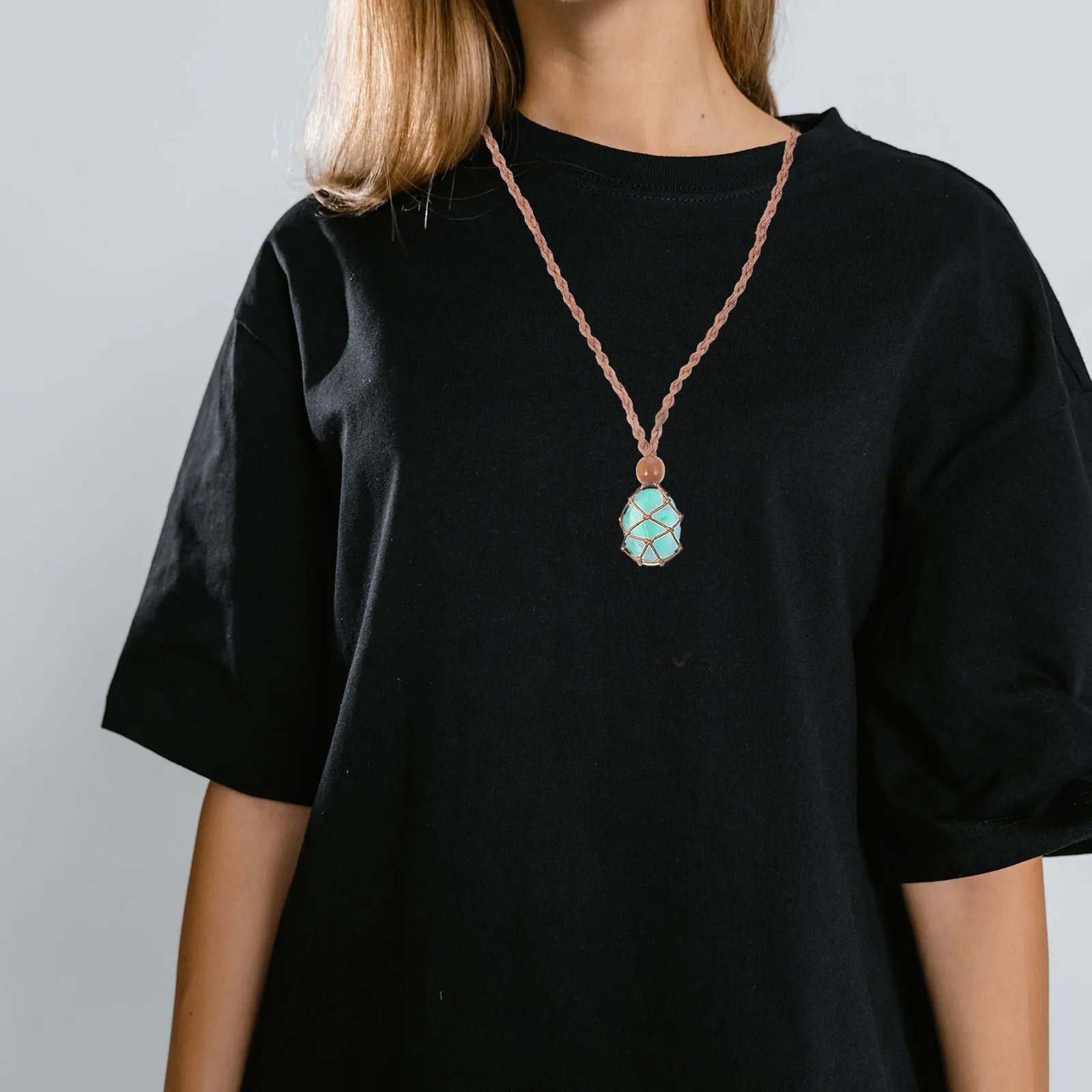 

10pcs Stone Woven Necklace Cage Adjustable Length Black Coffee Color Handcrafted Unique Net Design Pendant Holder Retro