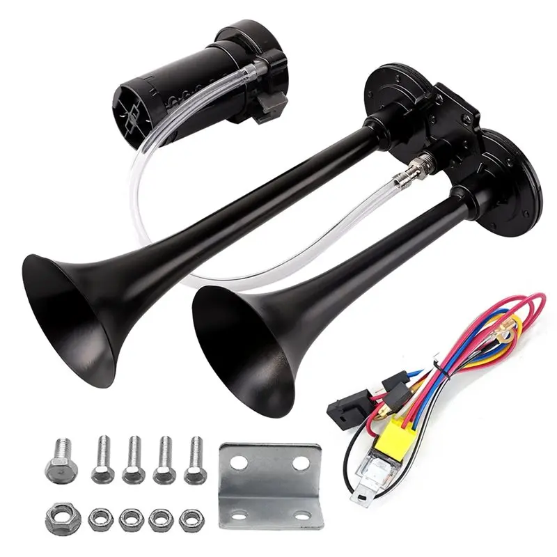 A33K-Air Horn Kit 12V Dual Trumpet Train Horn With Integrated Compressor 130Db For Truck Car SUV Drilling Applications