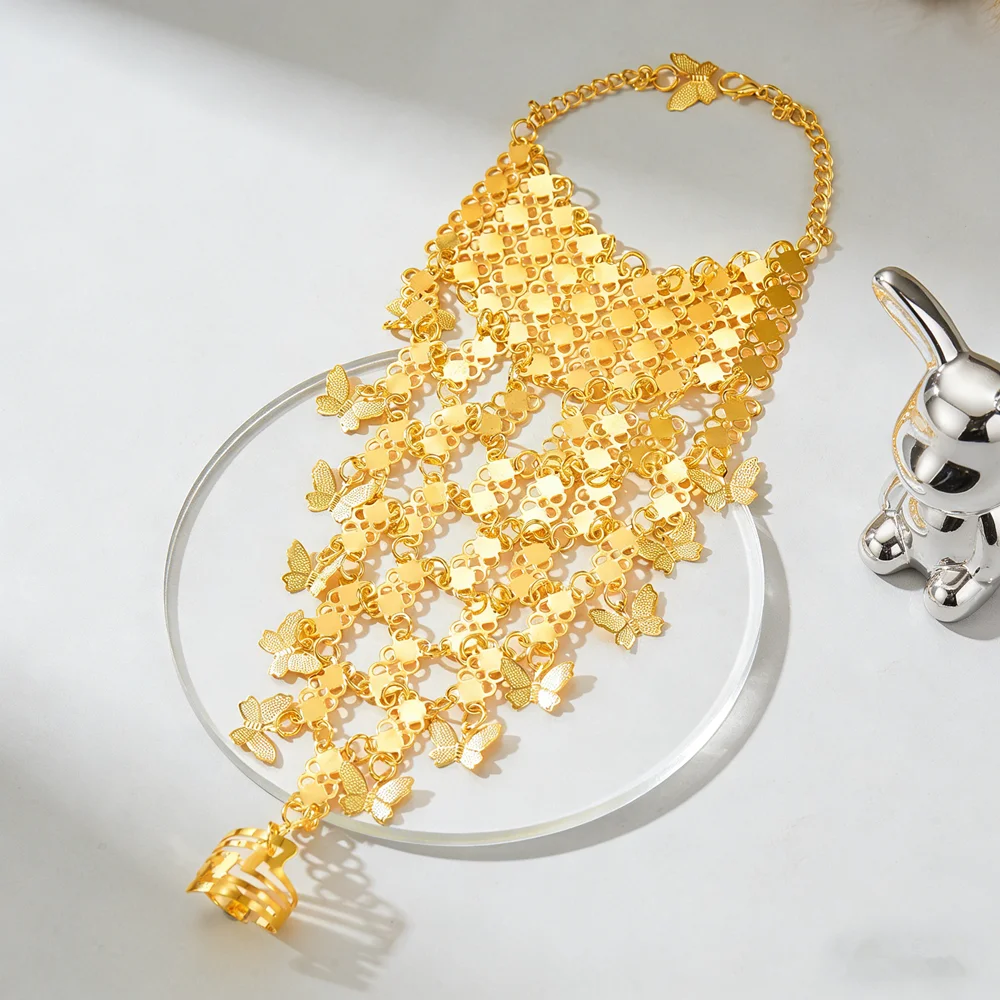 Golden Vintage Ethnic Bracelet, Shiny Hollow Butterfly Pendant Glittering Accessory for Dance Performance Holiday Celebration image 3