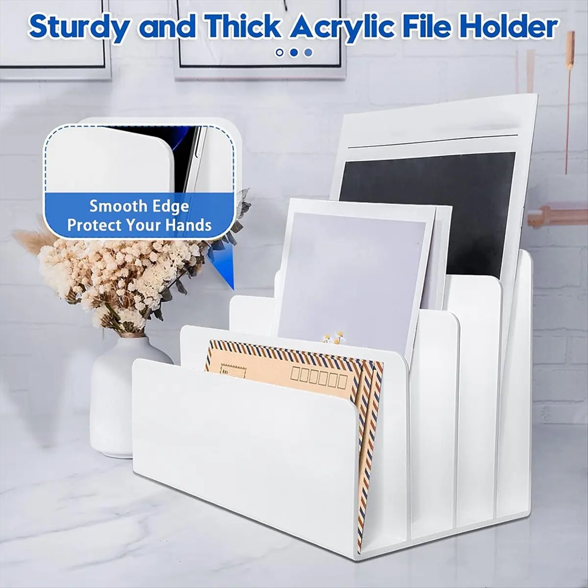 Top Sale Desktop File Organizer, 4 Partition Desk Storage and Accessories Folder Sorter for Mail Stationery Electronics