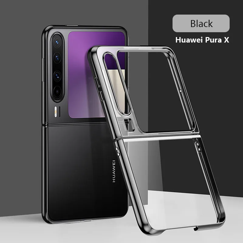 Ultra Thin Hard Electroplated Color Transparent Case For Huawei Pura X 5G Protection Back Anti Drop Shell With Tempered Glass
