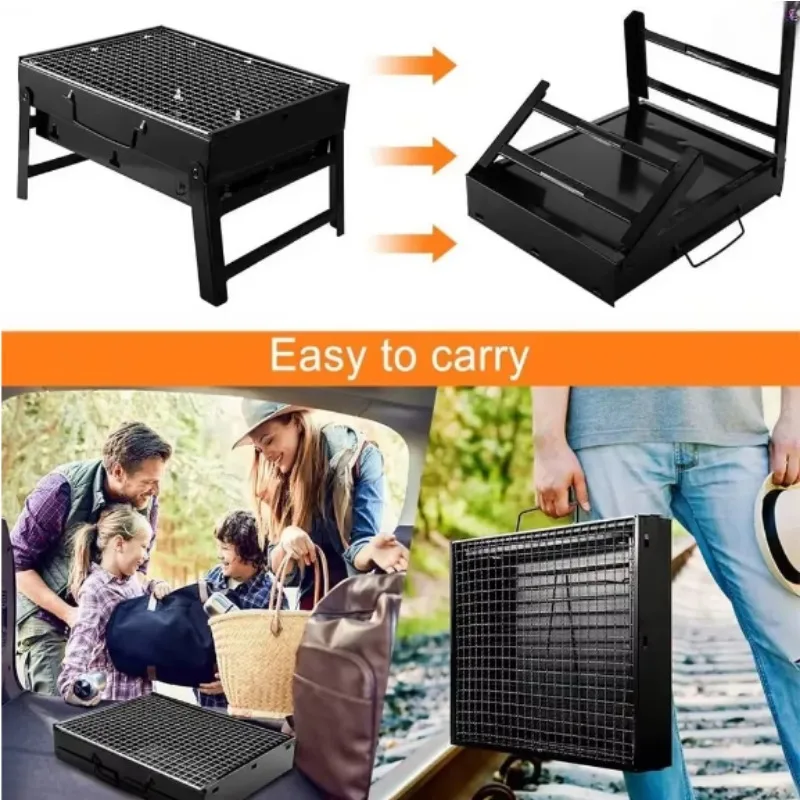 Folding Portable Barbecue Charcoal Grill Stainless Steel Barbecue Kit for Outdoor Cooking Camping Picnicking Beach Accessories