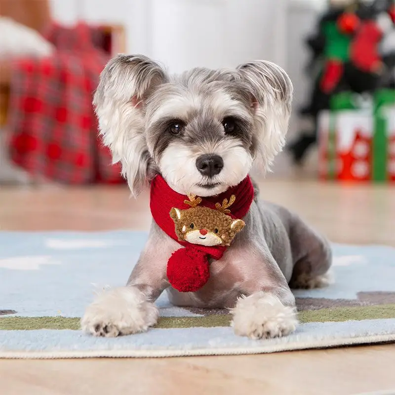 Christmas Dog Knitted Scarf Collar Santa Claus Adjustable Dog Bandana Scarf Festival Lightweight Small Dog Accessories - view 2