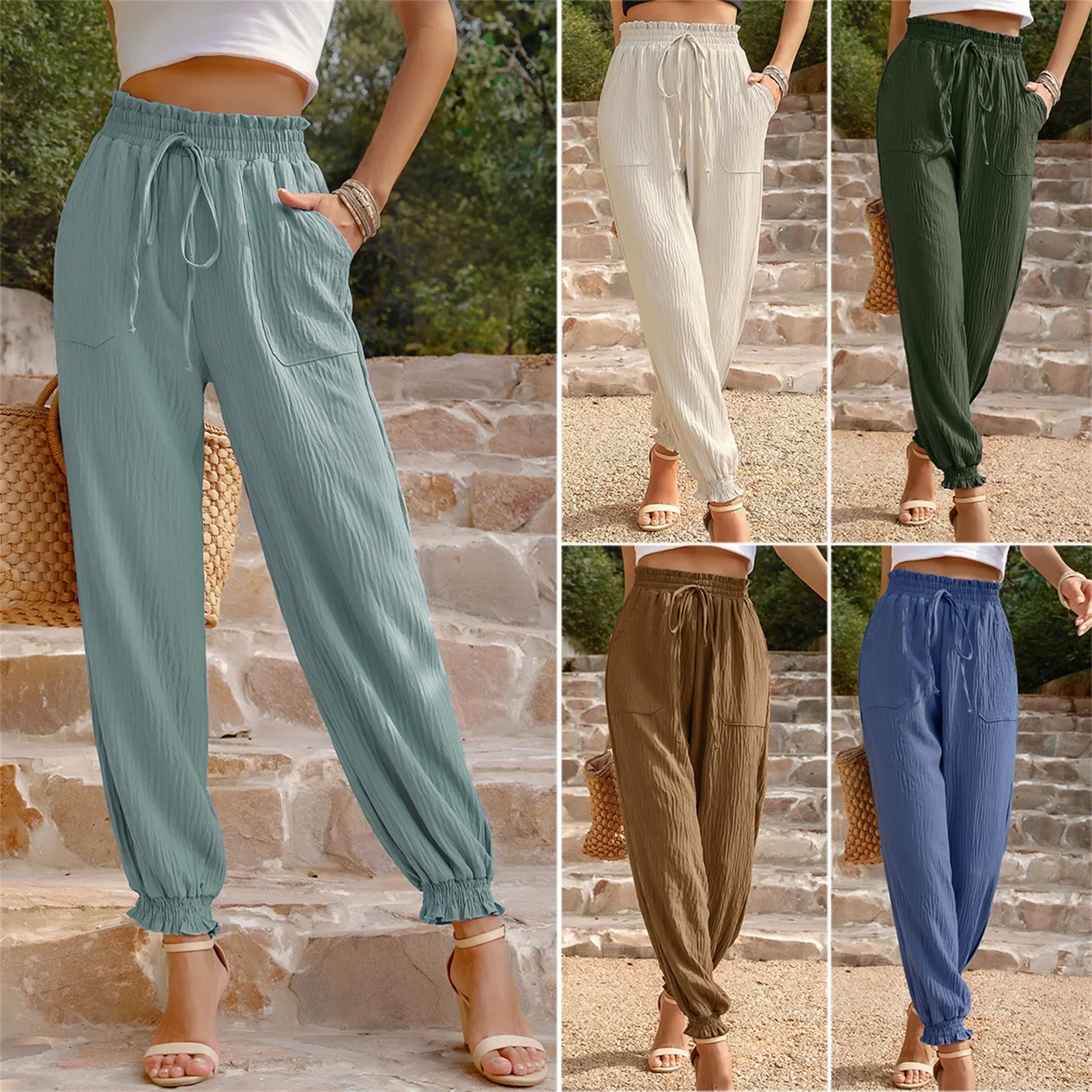 

Women's Casual Pants Women Summer High Waist Solid Colour Drawstring Pants Streetwear Women Y2k Pants Joggers