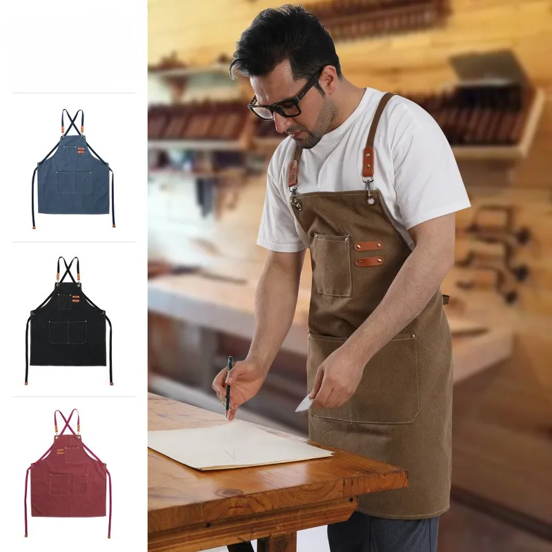 1PC Thick Canvas Apron Kitchen Coffee Hairdresser Working Woodworking Gardening Cowboy Suspenders Cotton Girth Kitchen Apron