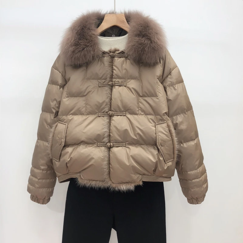 Real Fox Fur Collar Winter Women 90%White Duck Down Jacket Ladies Short Warm Puffer Coat Female Loose Vintage Parka Jackets