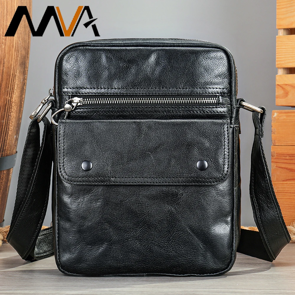 MVA Casual Men's Shoulder Bags Husband Business Messenger Bag High-Quality Men's Cow Leather Bag Ipad Phone Designer Black New