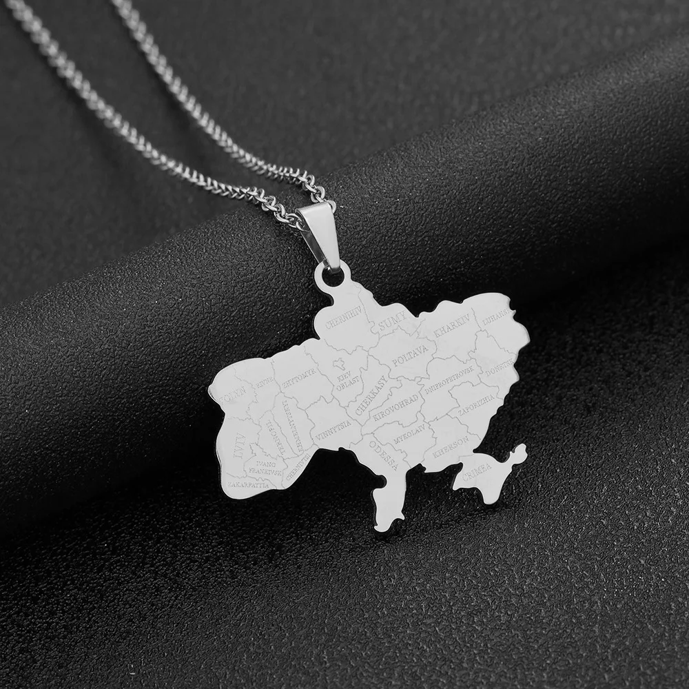 2024 new fashion stainless just Ukraine map with city pendant necklace temperament everything collarbone chain birthday annivers image 3