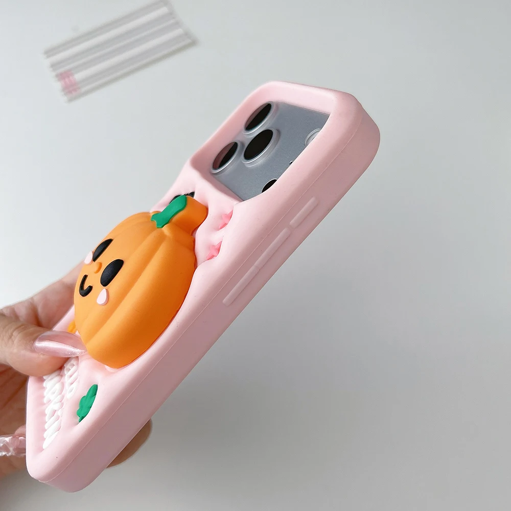 Niedliche 3D-Halloween-Kürbis-Handyhülle aus weichem Silikon für iPhone 18, 17, 16 Pro Max, stoßfest, mit integriertem Ständer, Schutzhülle. – Detail 7