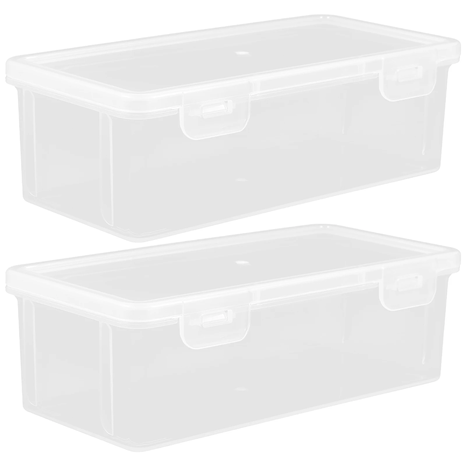 2 قطعة صندوق تخزين منظم بلاستيكي شفاف متوسط الطول للمكتب والفصول الدراسية والقرطاسية وقلم رصاص ومشابك شعر شفافة