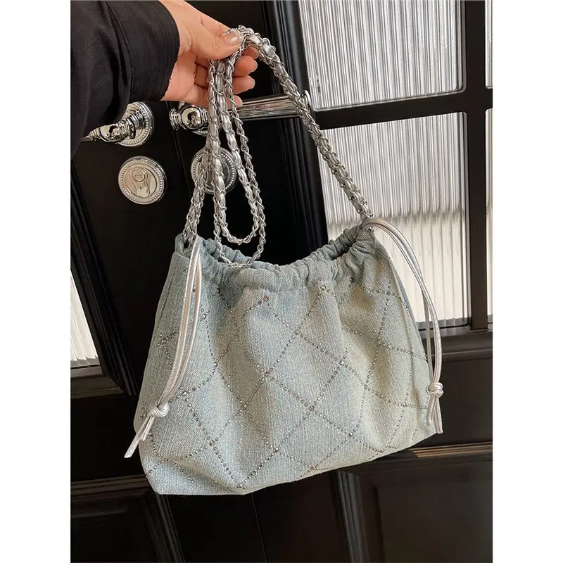 This Year\'s Popular Denim Bag Women\'s Large-capacity 2024 New Summer Casual Fashion Chain Crossbody Bucket Bag