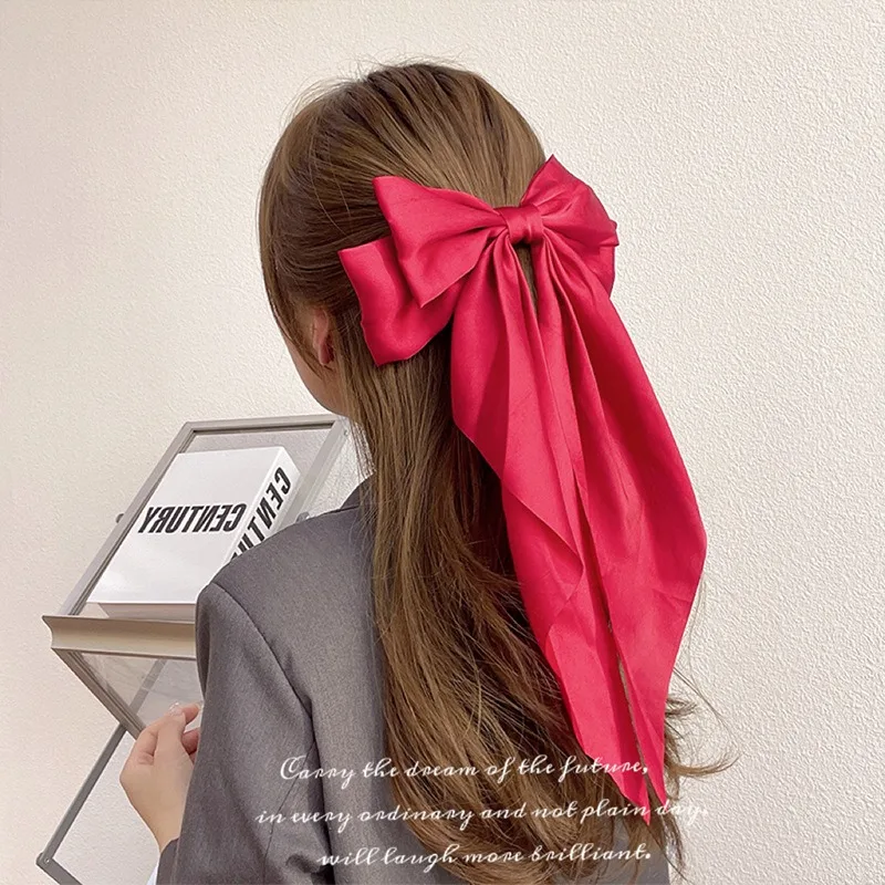 11 Solid Color Satin Ribbon Big Bows Hairpin Spring Clips Hair Accessories for Women Girls Trendy Korean Summer Headwear 2023