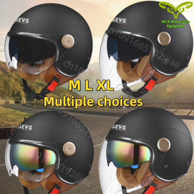 

Vintage Dual Lens Motorcycle Helmet, 3C & DOT Certified Open Face Helmet, Lightweight Four Seasons Scooter Cruiser Safety Helmet