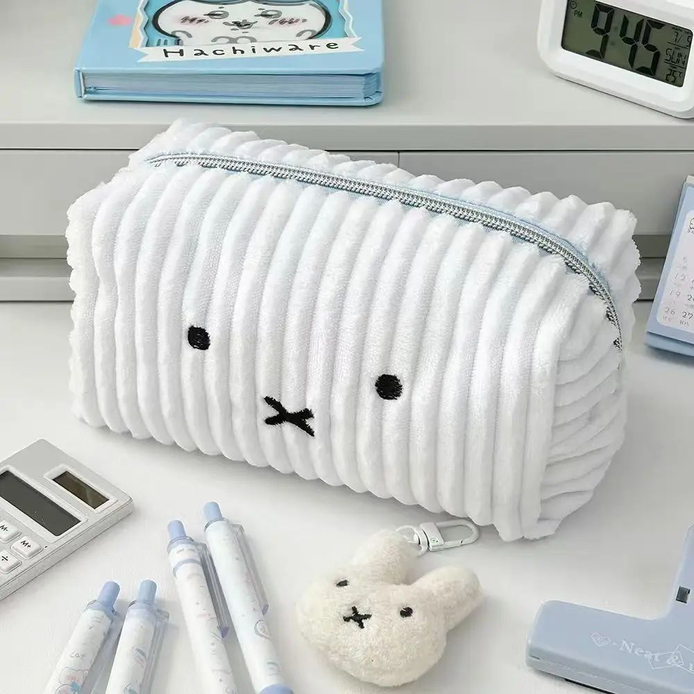 Bolsa de almacenamiento de papelería para estudiantes de gran capacidad, con rayas Kawaii Miffy, bolsa de cosméticos portátil Miffy, bolsa de almacenamiento de maquillaje, regalos de cumpleaños