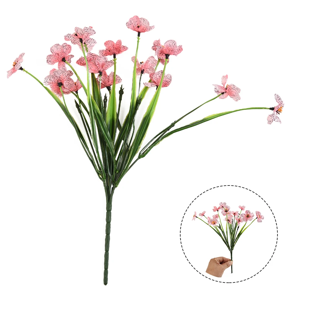 Simulation Flowers Outdoor Artificial Plastic Green Spring Grass Flowers Artificial Green Garden Decoration Fake Flowers