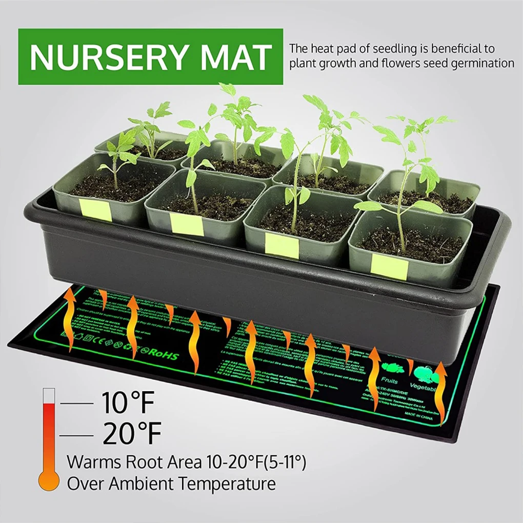 Seedling Heating Mat with Temperature Controller Waterproof Nursery Warmth Pad for Plant Hydroponic Seed Germination Propagation