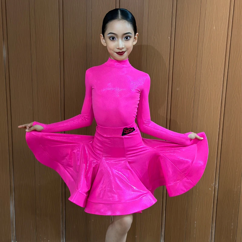 Fashion Laser Latin Dance Performance Dress Girls National Standard Ballroom Dance Costume Kids Chacha Samba Dance Wear SL13465