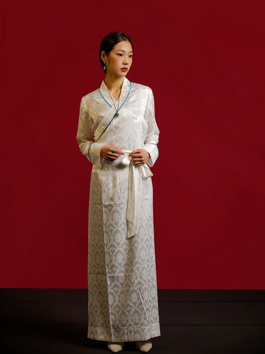 

Improved Long Skirt Spring and Summer White Lhasa Clothing Women's New Style Chinese robe