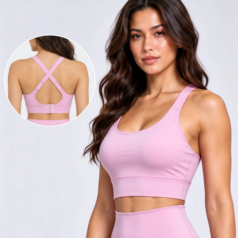 Women Yoga Bra High Impact Shockproof Sports Bra Adjustable Cross Back Hook & Eye Padded Sports Crop Top Gym Workout Tank Top