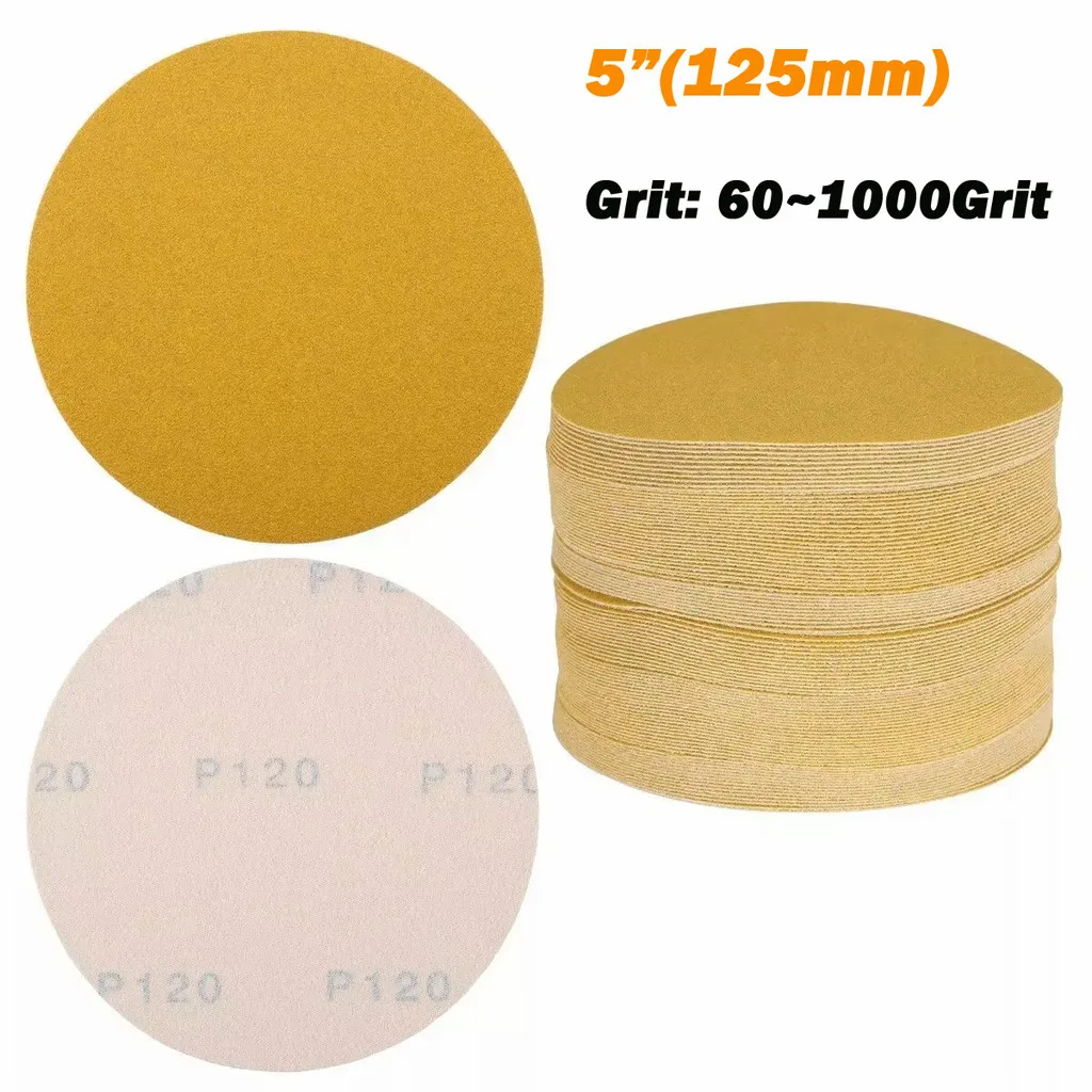 

5"125mm Hook & Loop Yellow Flocked Sandpaper Disc 60-1000Grit Round Sandpaper Abrasive Grinding Polishing Pads for Dremel Tools