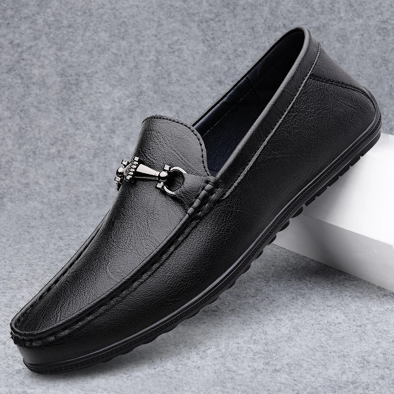 

Brand Metal Buckle Loafers Mens High Quality Lightweight Driving Shoes Genuine Leather Mocassins Men Shoes Walking Casual Shoes