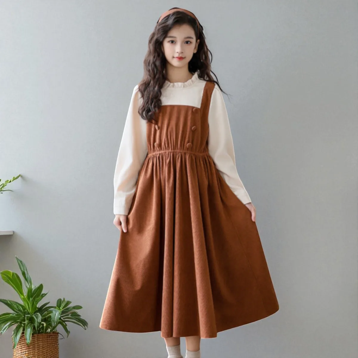 

Back to School Uniform Children Long Dress for Girls Clothing Kids Teens Party Costumes Spring Autumn Vestidos 6 8 10 12 Years