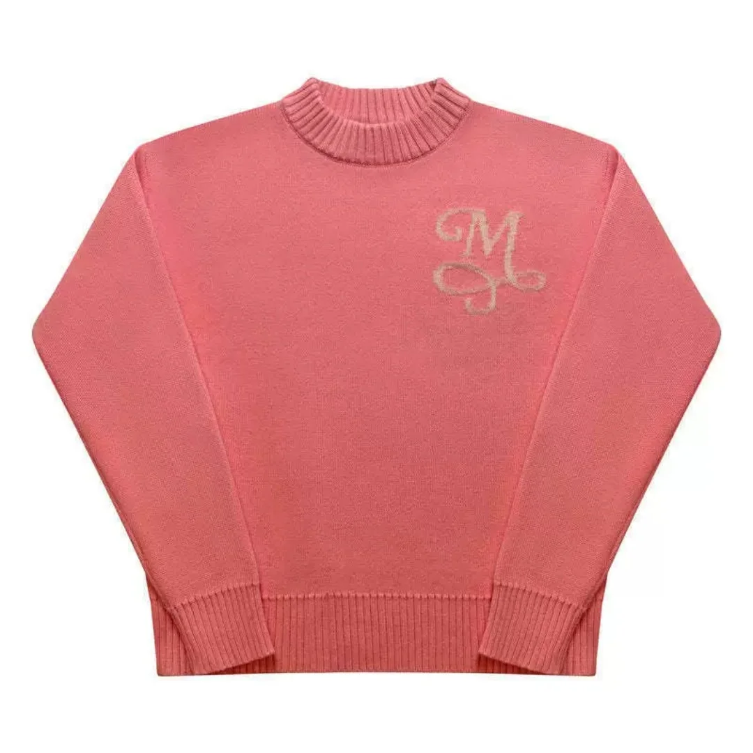 Moda urbana malha jacquard carta padrão oversized unisex pulôver manga longa aconchegante conforto wear para diariamente