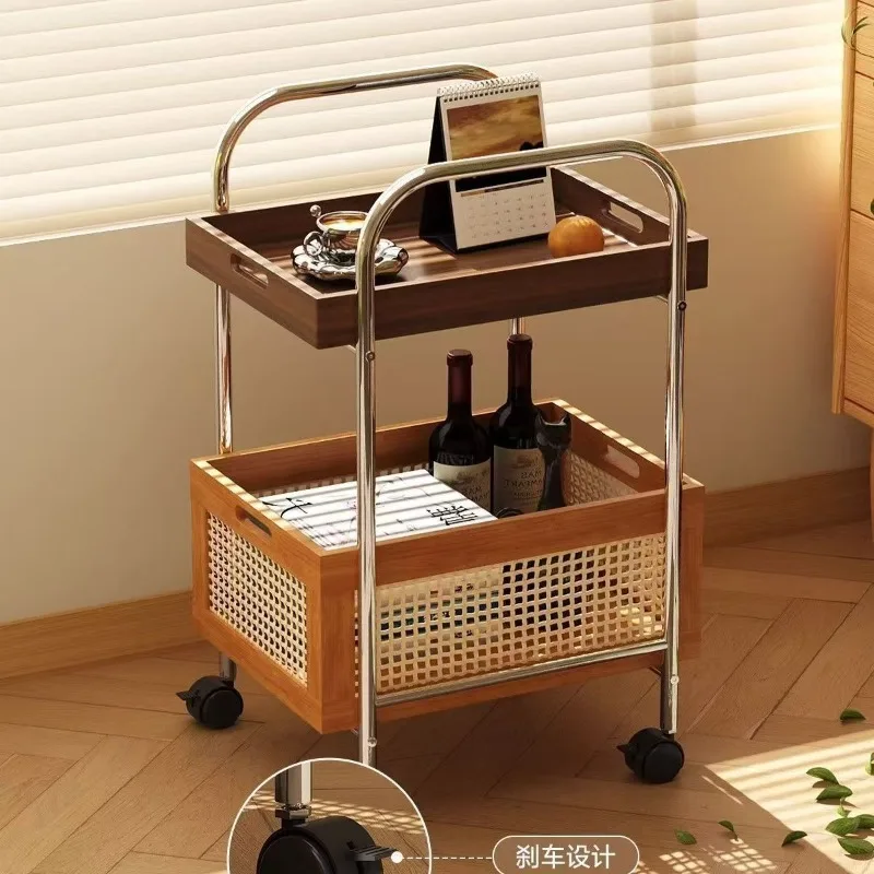 

Stainless steel strap wheel rack inswind vintage floor style living room bedroom Movable holding stroller salon trolley cart