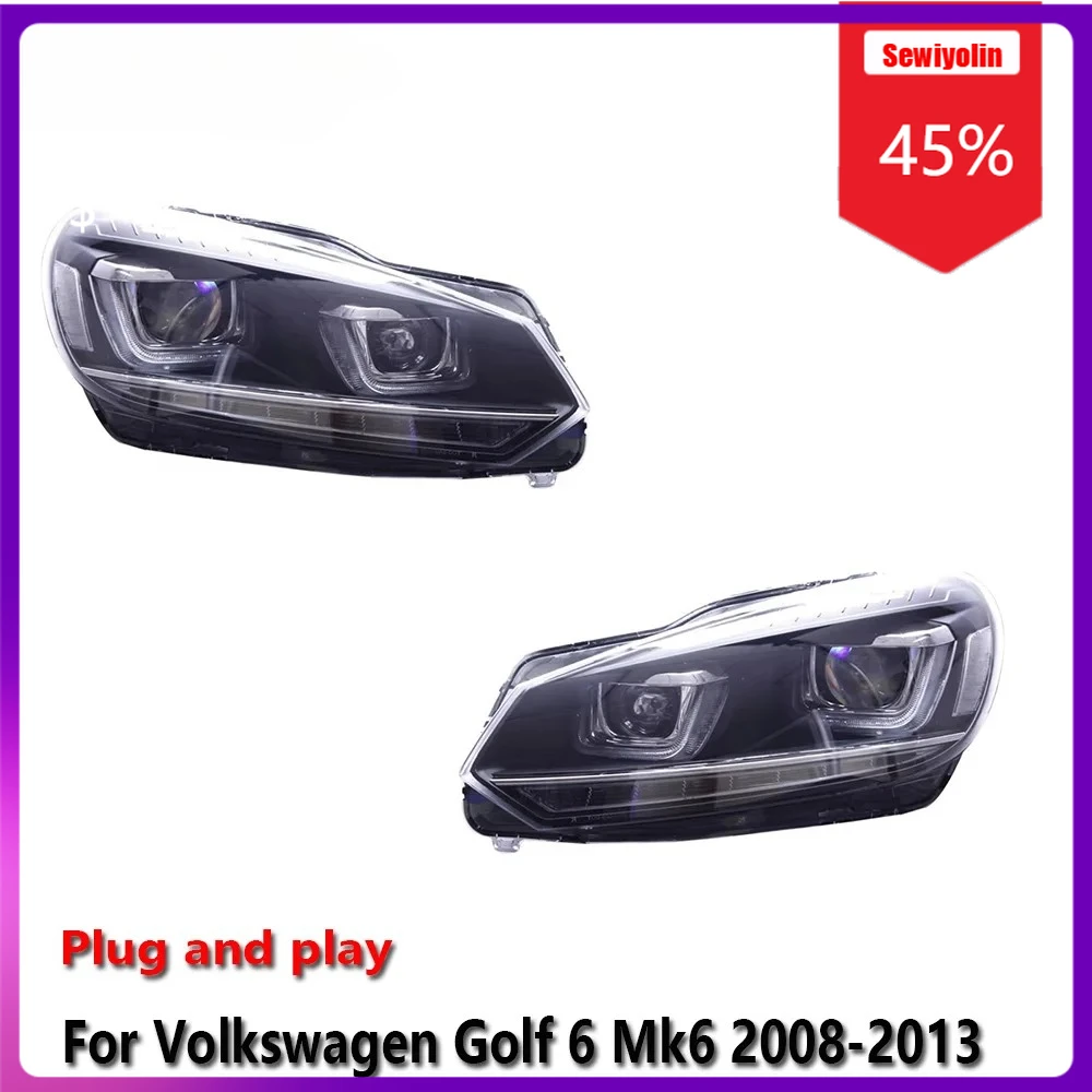 

Автомобильные светодиодные фары Sewiyolin в сборе для Volkswagen Golf 6 Mk6 2008-2013, противотуманные фары DRL, стоп-сигналы поворота Plug and Play