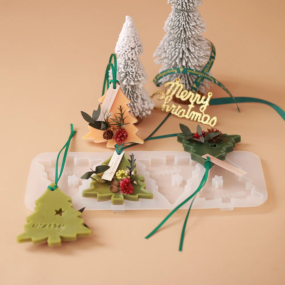 Four Christmas Tree Candle Mold DIY Epoxy Resin Plaster Silicone Clay Mould Chocolate Cookies  Aroma Candle Decoration Molds