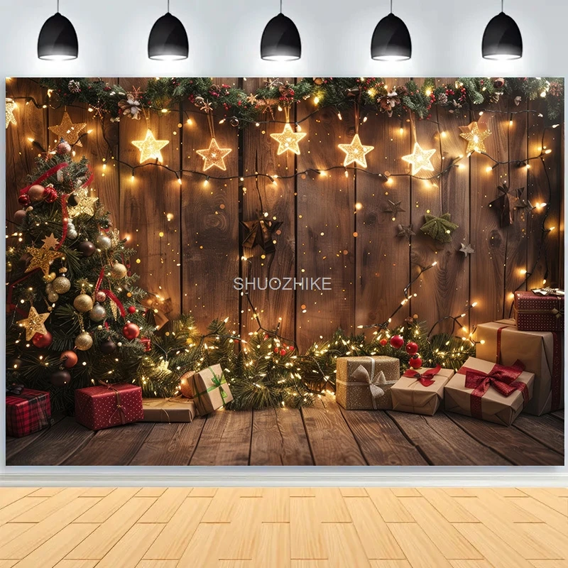 

Christmas Tree Decoration Living Room Photography Backdrops Welcome New Year Holiday Fireplace Indoor Party Background JS-06