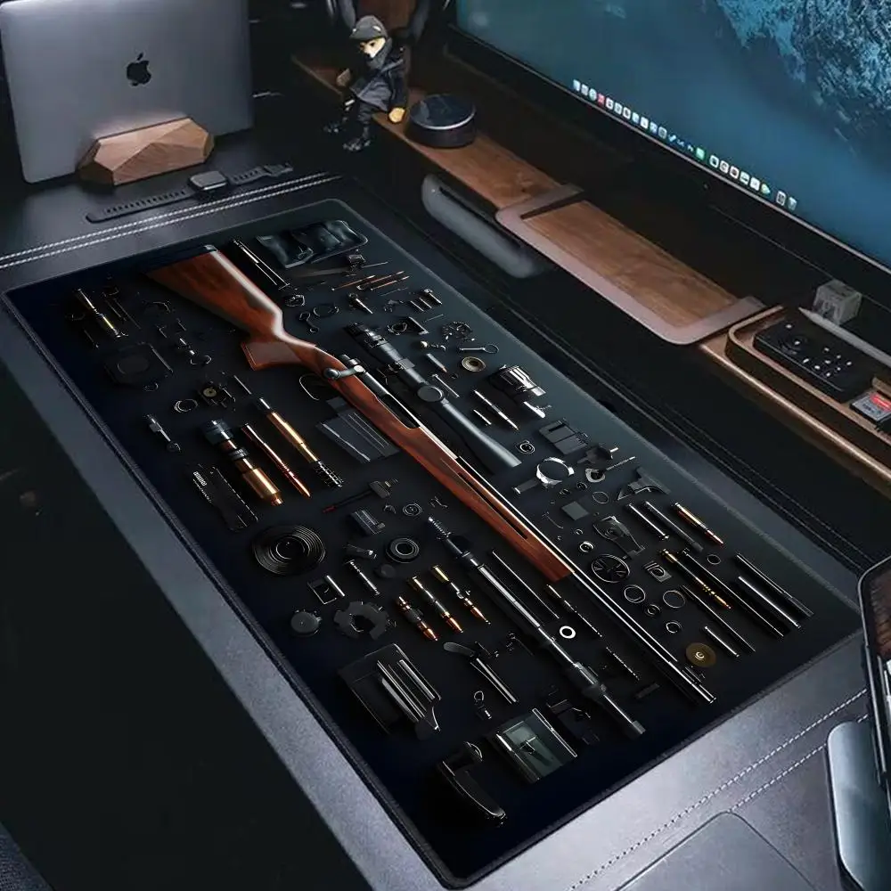 XXL 3D Gun Desk Mat Extended Gaming Mouse Pad Stitched Edge Anti-Slip Rubber Base Washable Large Keyboard Mat for Office Carpet