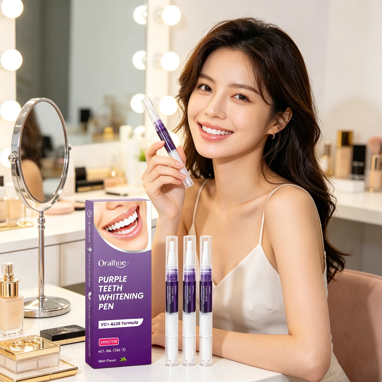 Oralhoe Purple Teeth Whitening Pen Clean Teeth Stain Remover Tooth Plaque Removal Perfect Smile Vitamin C Dental Care Products