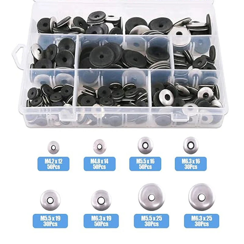 320pcs 304 Stainless Sealing Washers EPDM Bonded Sealing Gasket Rubber Waterproof Dustproof Compound Washer M4.2 M4.8 M5.5 M6.3