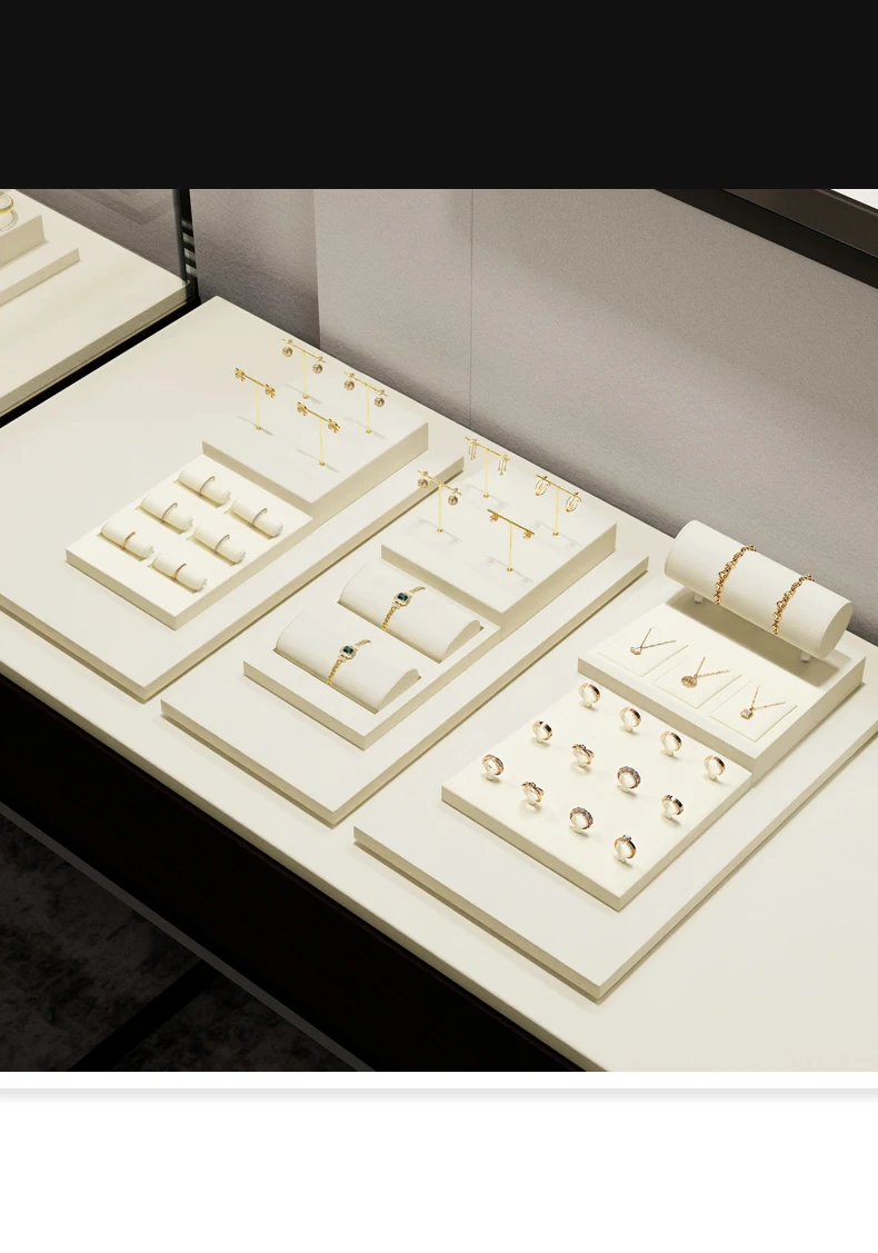Oirlv Beige Schmuck-Präsentationstablett für Ringe, Ohrringe, Halsketten, Anhänger, Armbänder, Mikrofaser-Schmuck-Organizer für Ladentheken – Detail 1