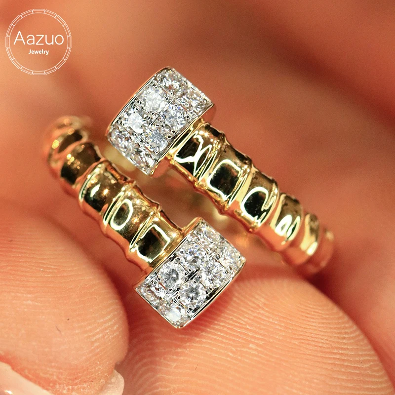 

Кольца Aazuo Real Jewely в винтажном стиле из 18-каратного желтого золота с натуральными бриллиантами, модные открытые кольца для девушек и женщин, для торжественных мероприятий и вечеринок