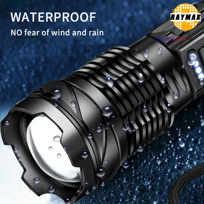

LED Flashlight Long Range Light COB Torch Powerful Super Bright Working Side Light Zoomable Rechargeable Waterproof Flashlight