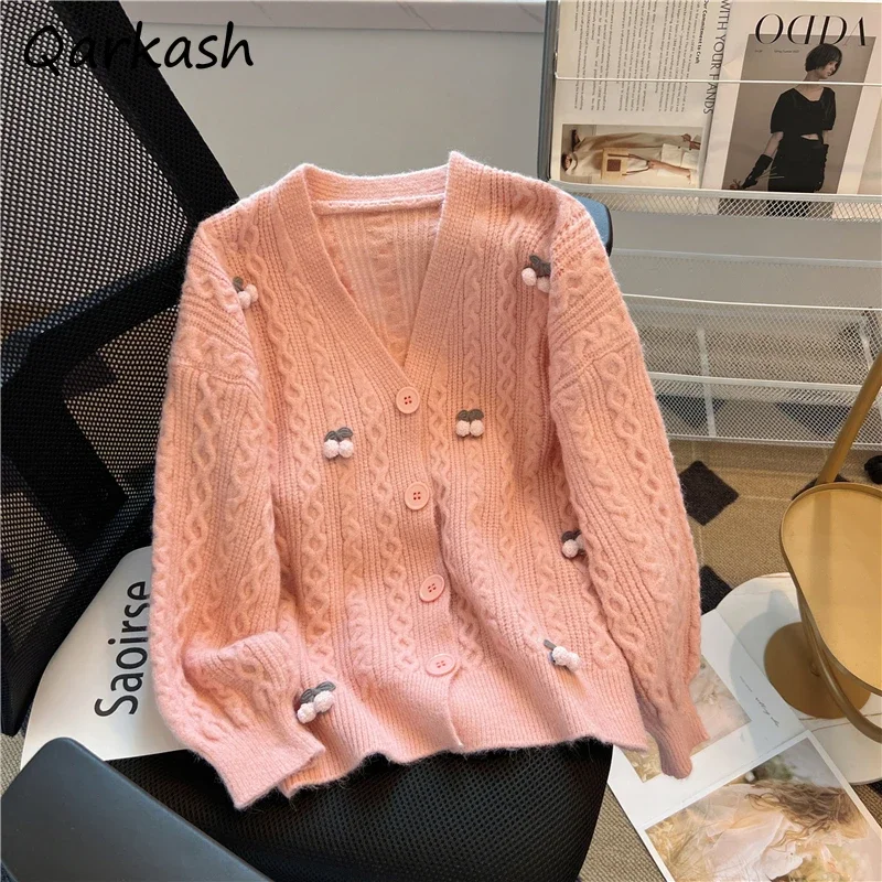 Cardigan Women Lovely Sweet Long Sleeve Single Breasted V-neck Korean Style Loose Gentle Students Knitted Sweaters Tops Daily