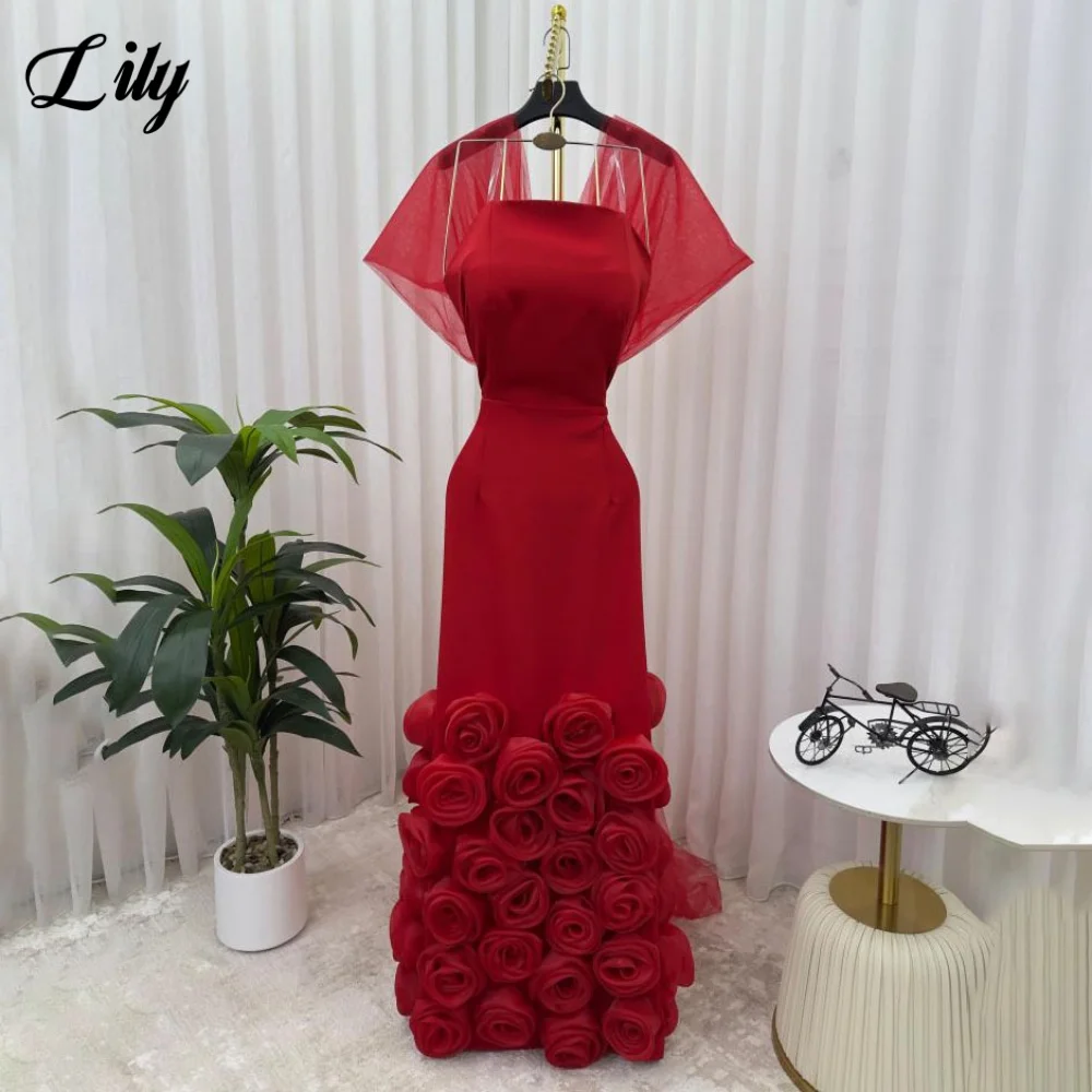 Lelie rode avondjurk trompet galajurk bloemen off-the-shoulder bruiloft avondjurk met 3D bloem robes de soirée op maat